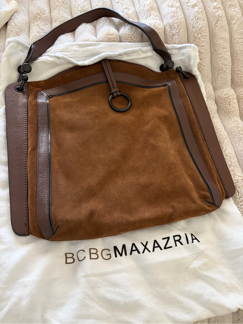 BCBGMaxAzria Brown Suede & Chestnut Leather Shoulder Tote